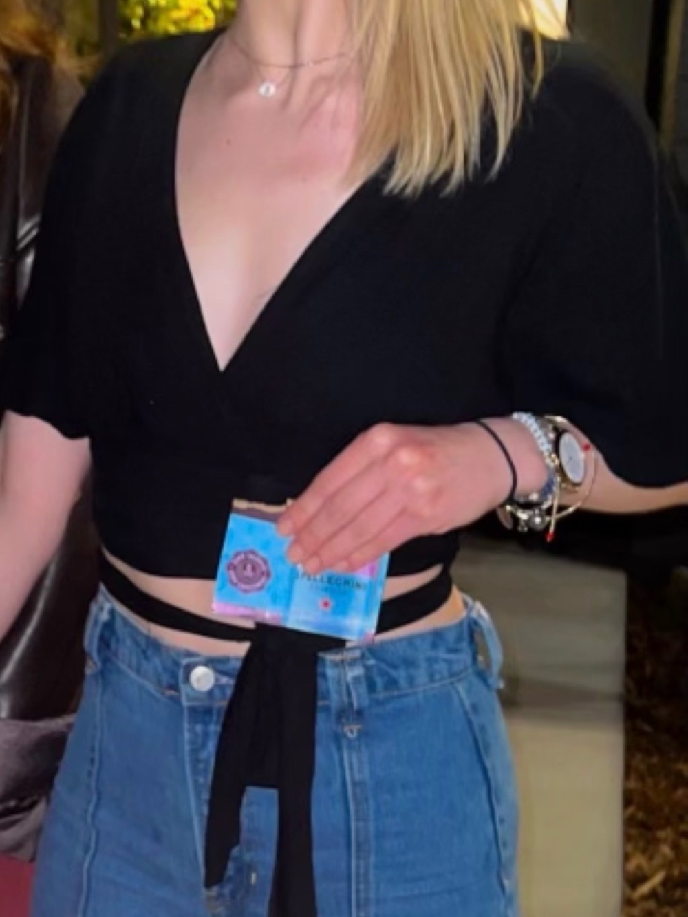 BEACHGOLD Black V-Neck Wrap Tie-Front Crop Top